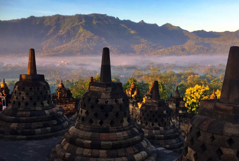 The also World Heritage-listed temple of Borobudur lies an hour's drive west