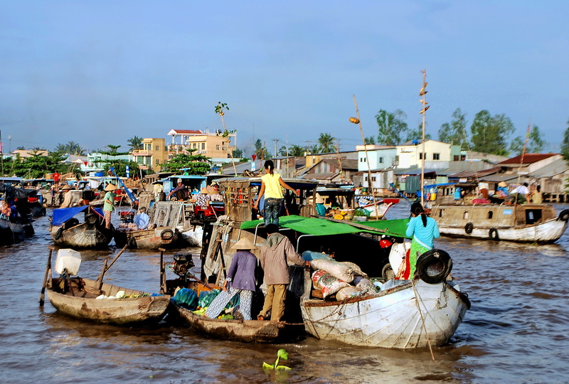 The poles feature sample wares sold by each boat